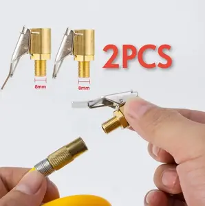 Tire Air Chuck with Clip Adapter, Brass Locking Tire Inflator Hose Adapter, Car Tire Inflator Nozzle Connector for Vehicle, Automotive Tire Inflator