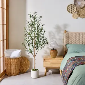 DR.Planzen 5/6FT Artificial Olive Tree with Fruits, Faux Indoor Olive Plant in Planter, Realistic Home & Office Decor