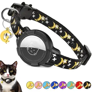 Glow AirTag Cat Collar Breakaway With Bell & Jewelry, Cartoon Star Moon GPS Tracking Collars for Dog Puppy Cat Kitten Collars