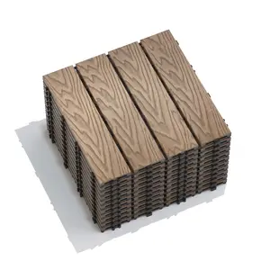 Patio Floor Tiles Pack of 22 WPC Wood-Plastic Composite Tiles - 11.8" 3D TEAK, Quick Deck Floor Tile, Water Resistant for Indoor/Outdoor Use, 3D Teak Finish