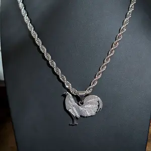 Gallo 1 Silver Rooster Pendant Necklace with Braided Chain for Men and Women
