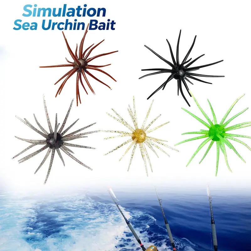 5 PCS Simulation Sea Urchin Soft Fishing Lures, Floating Tentacle Bait with Soft Body That Creates Lifelike Wriggles, Versatile for Bass Fishing & Multiple Rigs (Drop Shot, Wacky, Neko)