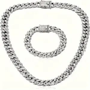 Cuban Link Chain Set Luxury Hip Hop Jewelry Two Piece Set Necklace & Bracelet Men's Streetwear Accessories Gift for Him Boyfriend Husband Father's Day Birthday Anniversary Couples Matching Bling