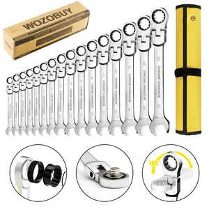 16Pcs, Flex-Head Ratchet Wrench Set, 6-26Mm, 72 Teeth, Cr-V Constructed Combination Ended Span Kit With With Rolling Pouch combination wrench