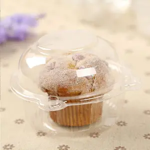 50 Pack Individual Cupcake Containers, Clear Plastic Disposable Cupcake Holders with Dome Lids, Single Muffin Boxes Bulk, White Base
