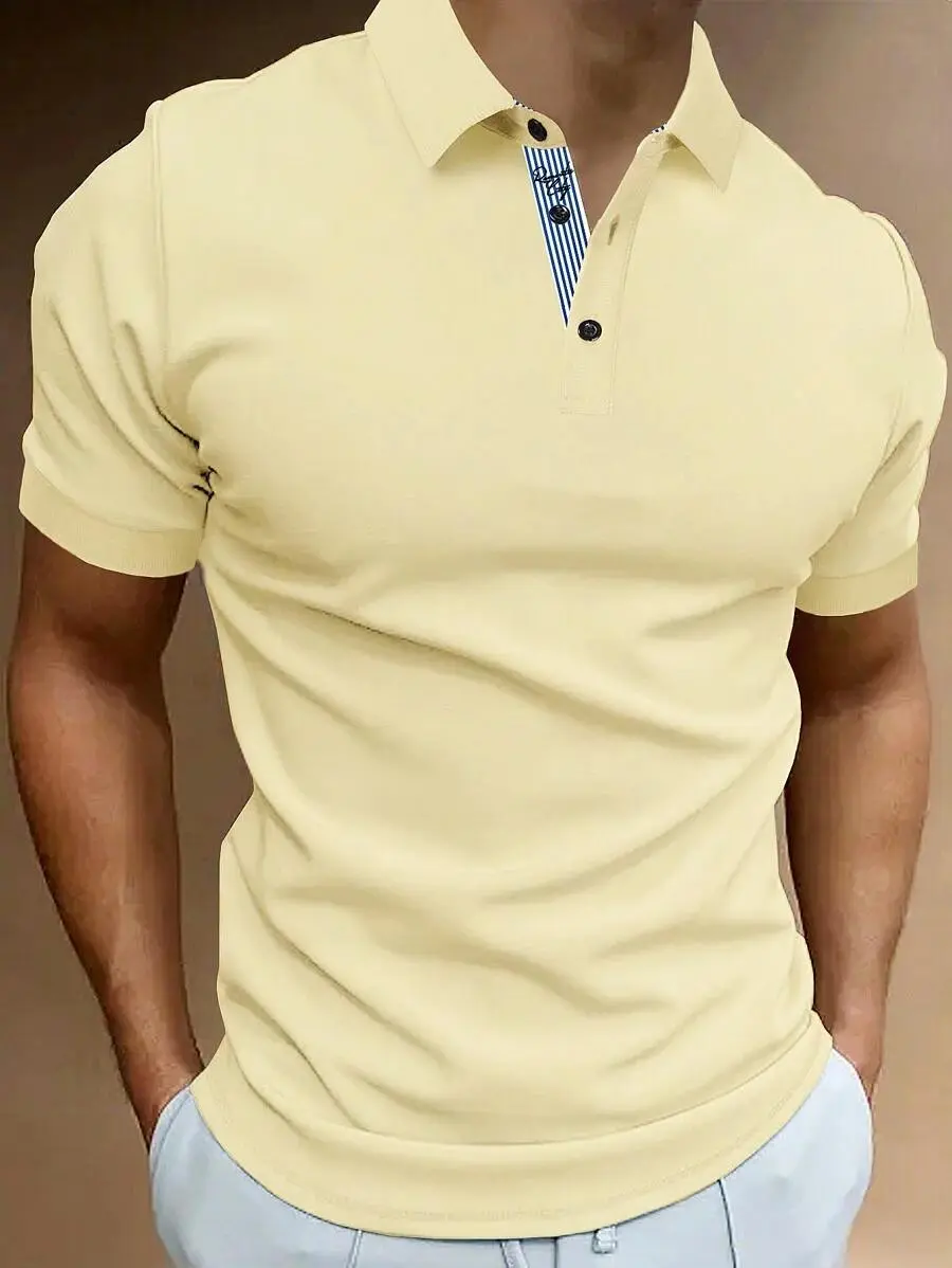 Men Letter Embroidery Detail Collar Polo Formal Shirt, For Work, Ceremony