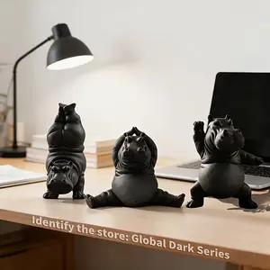 2026 New 3-piece Hippo Statue Decorative Items - Durable plastic hippo sculptures, suitable for indoor/outdoor environments, peaceful animal tabletop decorations, paired with cute Q-like hippo design - ideal for yoga studio decoration, perfect gift for yo