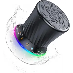 Rotary Bluetooth Shower Speaker with RGB Lights, IPX5 Waterproof Portable Speaker with Suction Cup, Deep Bass Mini Bluetooth 5.3 Speaker with Built-in Mic, 8H Playtime for Bathroom, Pool & Travel