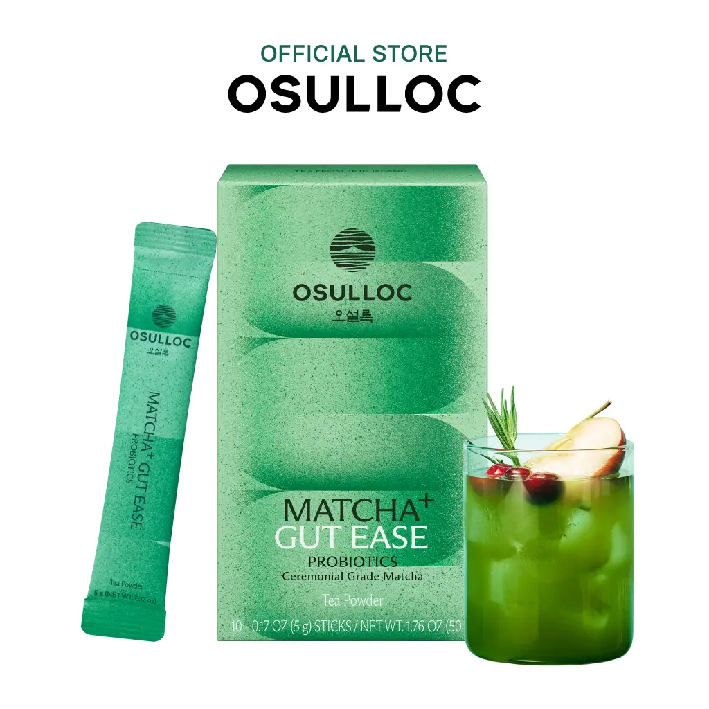 OSULLOC Matcha Plus+ Gut Ease (Apple & Berry Flavor), Ceremonial Grade Matcha & Probiotics Blend, Loaded tea packets Refresher, 10 Count