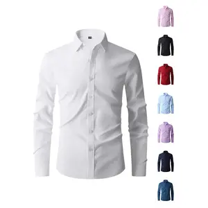 Men’s Slim Fit Dress Shirt |   Solid Color Long Sleeve Button Down Business Casual Shirt