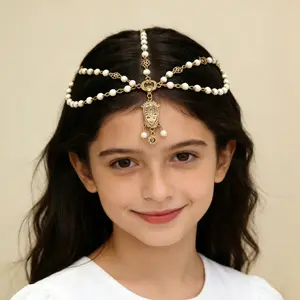 Women's Bohemian Turquoise Pearl Water Drop Hair Chain, Princess Headpiece, Wedding Crown Accessory, Jewelry Series