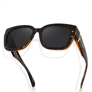 Meeloog  Fit Over Polarized Sunglasses for Women, Wear Over Prescription Glasses, Trendy Square Wrap Around Shades, Lightweight TR90 Frame & Anti-Glare TAC Lens, Night Driving Travel Clear Vision Essentials, Holiday Gifts ST0033