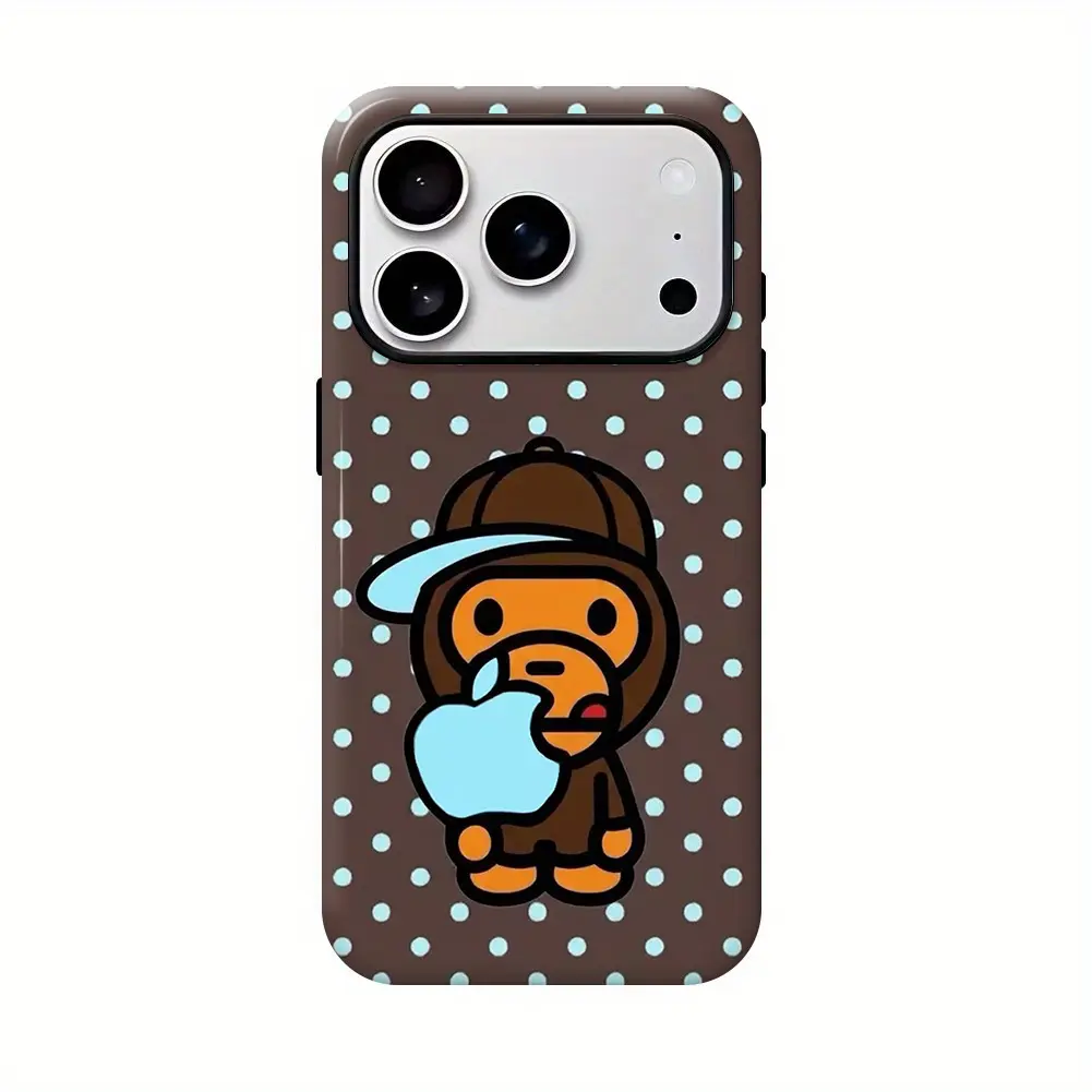 Cute Cartoon Monkey Polka Dot Phone Case | Retro Brown Matte Protective Cover"For iPhone 11-17"