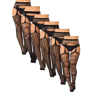 6 Pairs Fishnet Stockings for Women Plus Size Thigh-high Tights Stockings Suspender Pantyhose Garter Belts