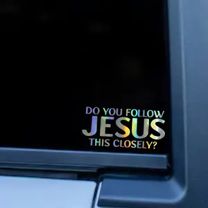 1PC Iridescent Faith-Style “DO YOU FOLLOW JESUS” Universal Car Sticker | For Car Windows, Bodies, Gradient Iridescent Slogan Decor, Turn Your Ride into Belief Vibe, Bring Eye-Catching Presence to Trips, Car Decals