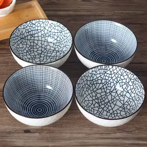 Ceramic Bowl Set, 4 Counts/set Flower Pattern Bowl, Household Bowl for Rice, Soup, Noodle, Breakfast, Kitchen Tableware, Ramen Bowl Set, Kitchen Bowls, Durable Kitchenware