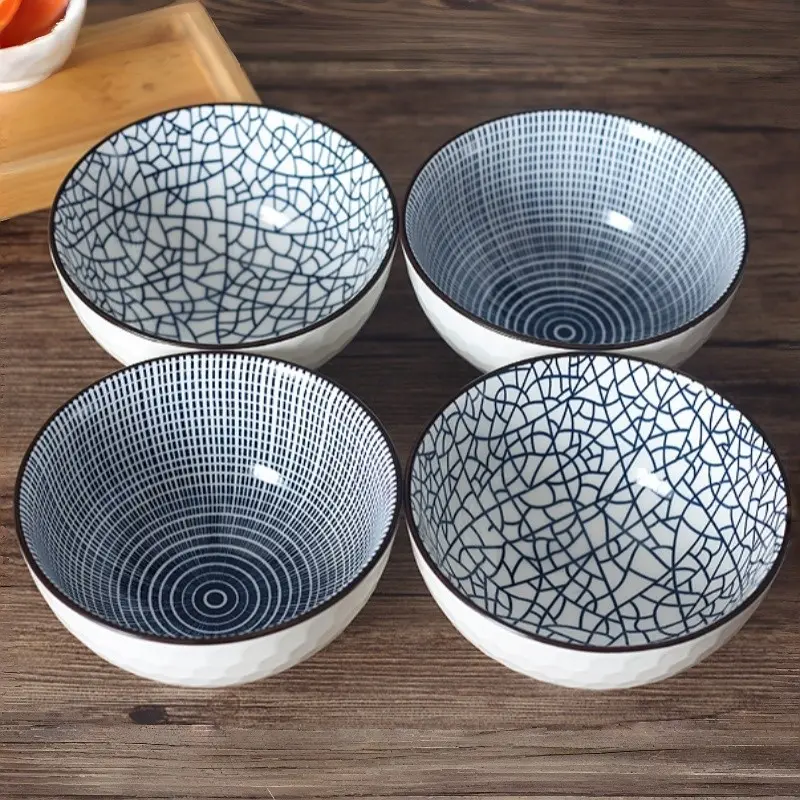 Ceramic Bowl Set, 4 Counts/set Flower Pattern Bowl, Household Bowl for Rice, Soup, Noodle, Breakfast, Kitchen Tableware, Ramen Bowl Set, Kitchen Bowls, Durable Kitchenware
