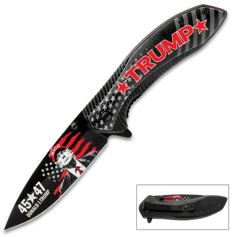 Presidential Tribute Trump 45-47 Assisted-Opening Pocket Carving Knife, Unisex 3.5" Steel Blade 4 1/2” Closed Titanium Handle 3D-Printed Image, Outdoor Survival Tool, Specialty Hand Tool for Camping, Outdoor Survival Tools