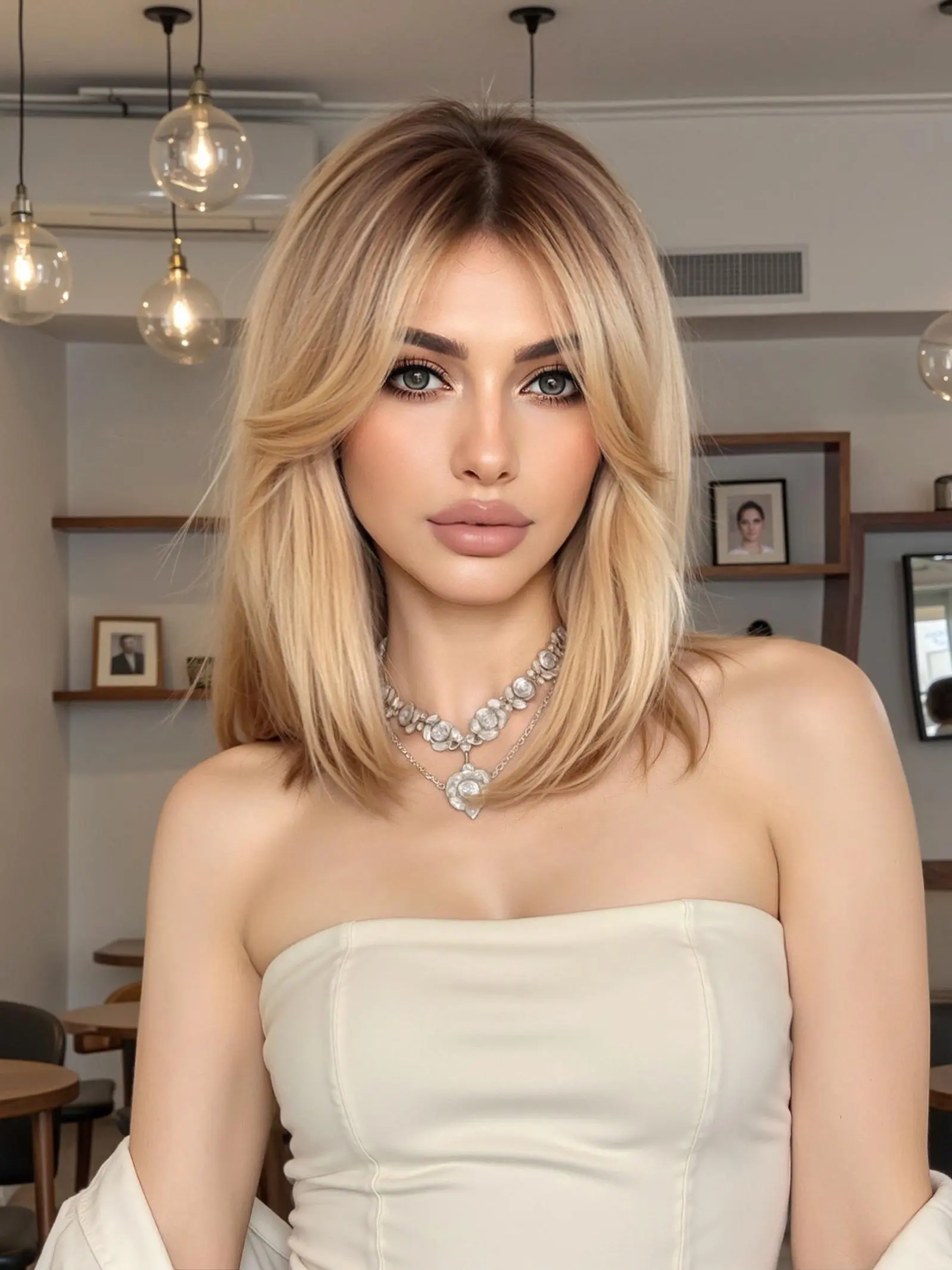 Lob Length Ombre Wig with Soft Layers | 14 Inch Straight Layered Wigs Synthetic Layered Wigs