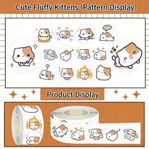 500pcs Cute Pom-Pot Kitten Curly Sticker Series Sealing Stickers for Cups, Laptops, Suitcases, DIY Decorative Stickers, Birthday Gifts