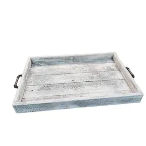 Rustic Wood Serving Tray with iron pipe handles farmhouse decor boho Plates Stylish Wooden Organizer Sturdy