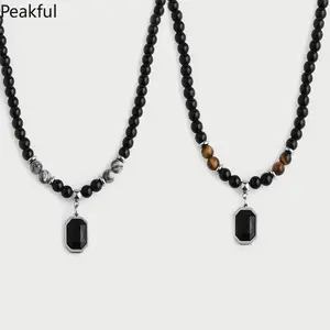 Men’s Black Tiger Eye Beaded Necklace Hip Hop Streetwear Fashion Necklace Natural Stone Design Comfortable Fit Ideal Gift for Men Teens Daily Casual Outfit