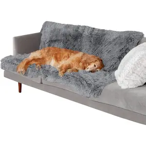 Waterproof Throw Blanket For Dogs & Indoor Cats, Reversible Protective Pet Blanket, Extra Large, Long Faux Fur & Velvet, Gray
