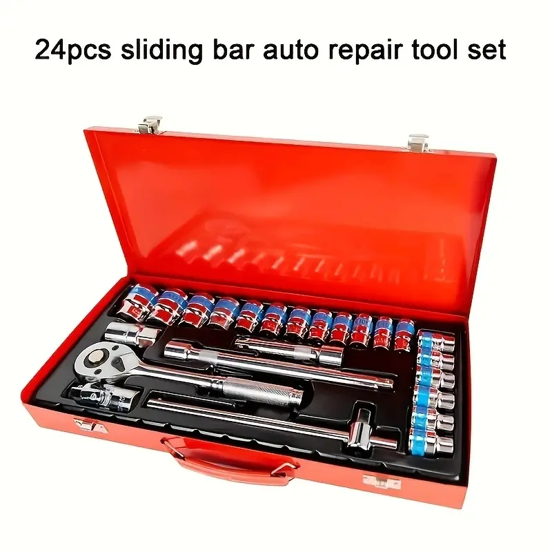 24-Piece Band Socket Wrench Set, Versatile Auto Repair Tool Kit for Motorcycle and Car Maintenance, Includes Ratchet and Accessories