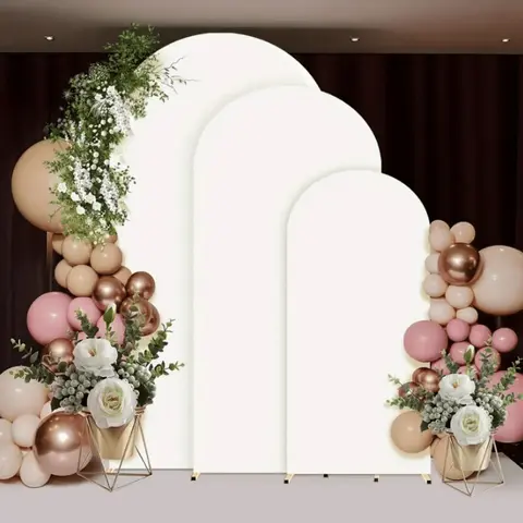 6ft/6.6ft/7.2ft White Polyester Stretch Multi-Size Arch Shape Cover Set - Fitted Festive Backdrop Supply for Wedding, Baby Party (Arch Not Included) - Sohochic