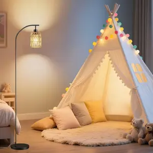 63" Woven Floor Lamp Boho Cottage Style Rustic Floor Lamp (Bulb Not Included) for Bright Living Room/Bedroom/Study Room/Home Decor, Includes 3 Color Temperature Bulbs