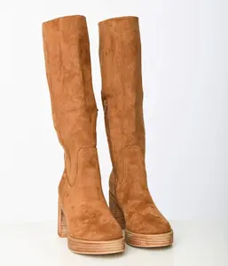 Brown Suede Knee High Platform Boots