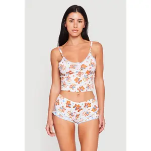 Striped Bear Print Cropped Pajama Cami and Boyshorts