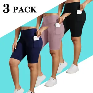 3-Pack Women's Basic High Waisted Shorts with Pockets Breathable Yoga Workout Shorts for Outdoor Wear