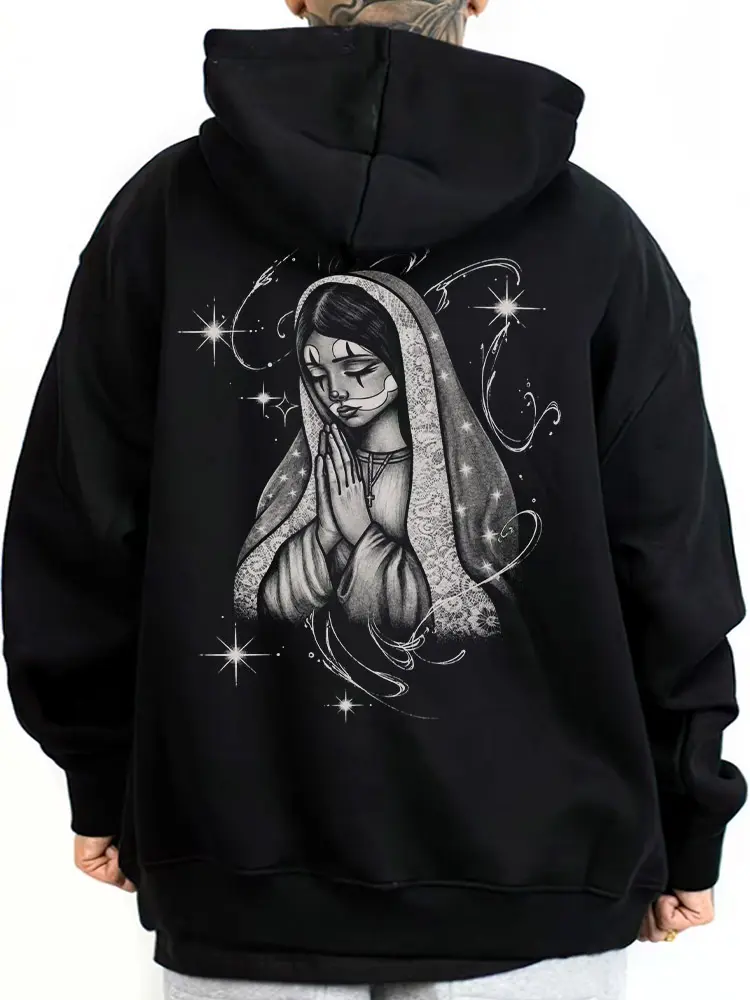 Women's Virgen Guadalupe Chicano Style Lowrider Art Pullover Hoodie - Medium-Heavy Fabric Sweatshirt, S-5XL Streetwear Unisex Top