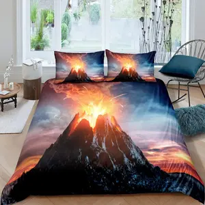 Feelyou Twin Size Polyester Decorative Duvet Cover Set - Volcanic Eruption Fire Mountain Design, Men's Natural Disaster Theme Bedroom Bedding Set, Machine Washable, No Comforter