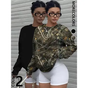 Unisex'sPlain/CamoPrintRoundNeckSweatshirt,CasualLongSleevePulloverforFall&Winter,Unisex'sClothesforDailyWear