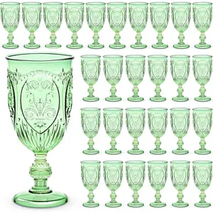 48 count Plastic Goblets 7.5oz  Goblet Plastic  Glasses Colored Retro Embossed Water Goblets for  Bar Juice  Shower Wedding Reception Grand Event Party (Light Green)