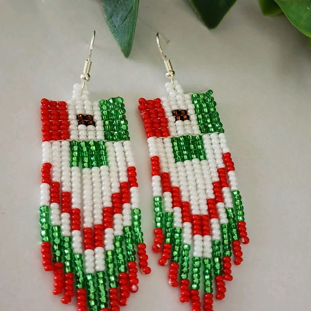 Elegant Mexican Flag Design Beaded  Earrings