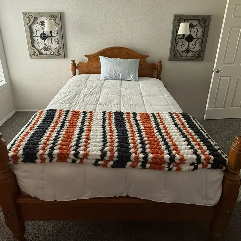 Handmade Chunky Knit Blanket - 50" x 80 in, Orange Charcoal White, Ultra Soft, Decorative, Machine Wash Cozy Home Textile Oversized Throw Blanket
