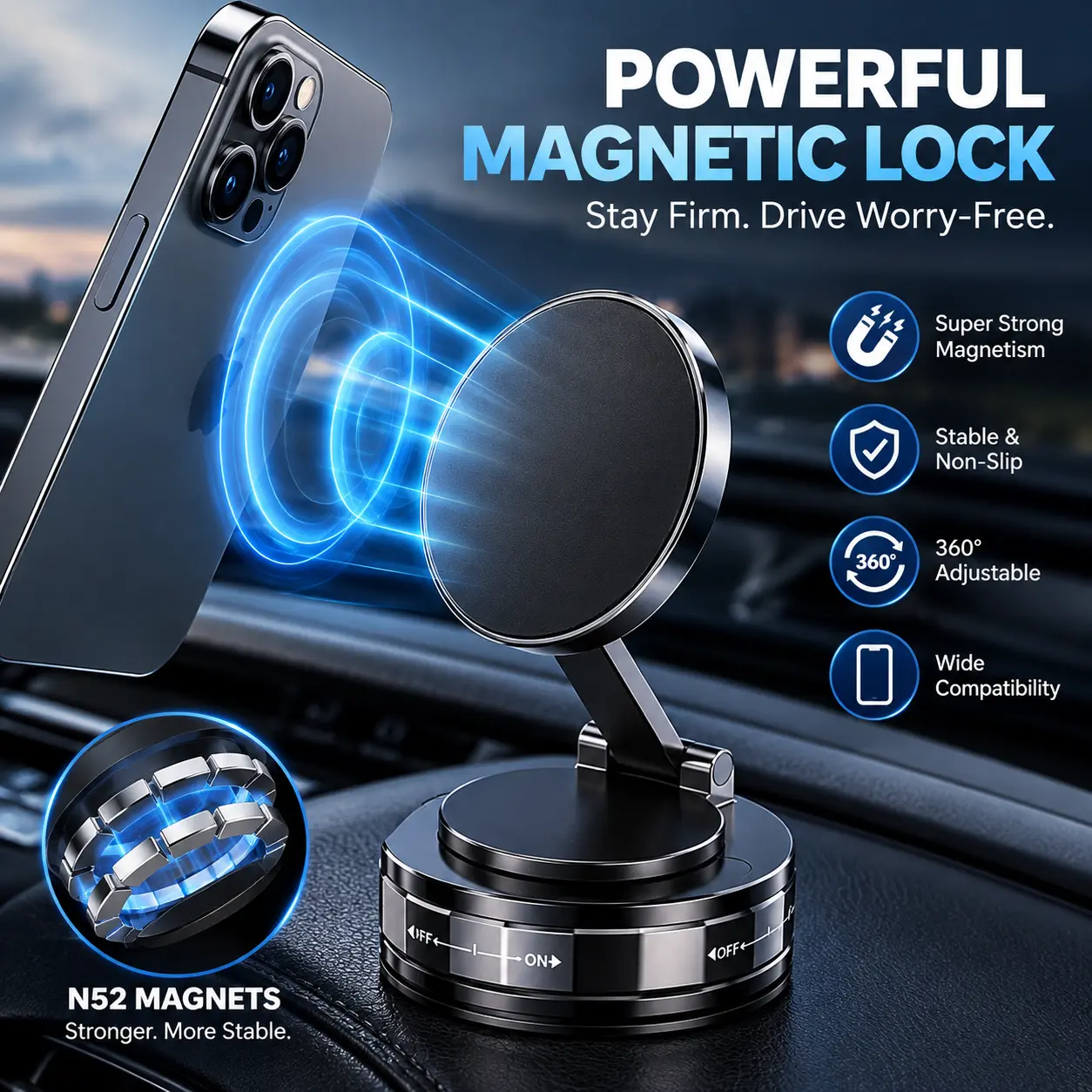 2026 Upgraded Vacuum Magnetic Car Phone Holder 360° Reinforced 96LBS Ultra Suction Cup Phone Mount for MagSafe Cell Phone Holders for Your Car/Gym/Mirror Mount for iPhone & Android