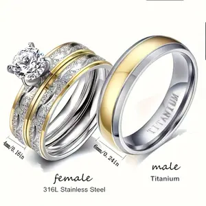 A romantic, couple-matching ring set-she and his eternal ensemble-18K gold-plated stainless steel wedding band-hypoallergenic, durable design-perfect for Valentine's Day, engagement, or anniversary gifts