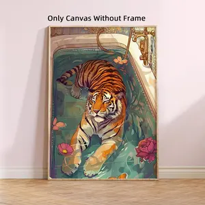 Tiger in Bathtub Pattern Unframed Painting, 1 Count Modern Wall Art Canvas Poster, Wall Art Decor for Home Living Room Bedroom Study Room, Ornaments