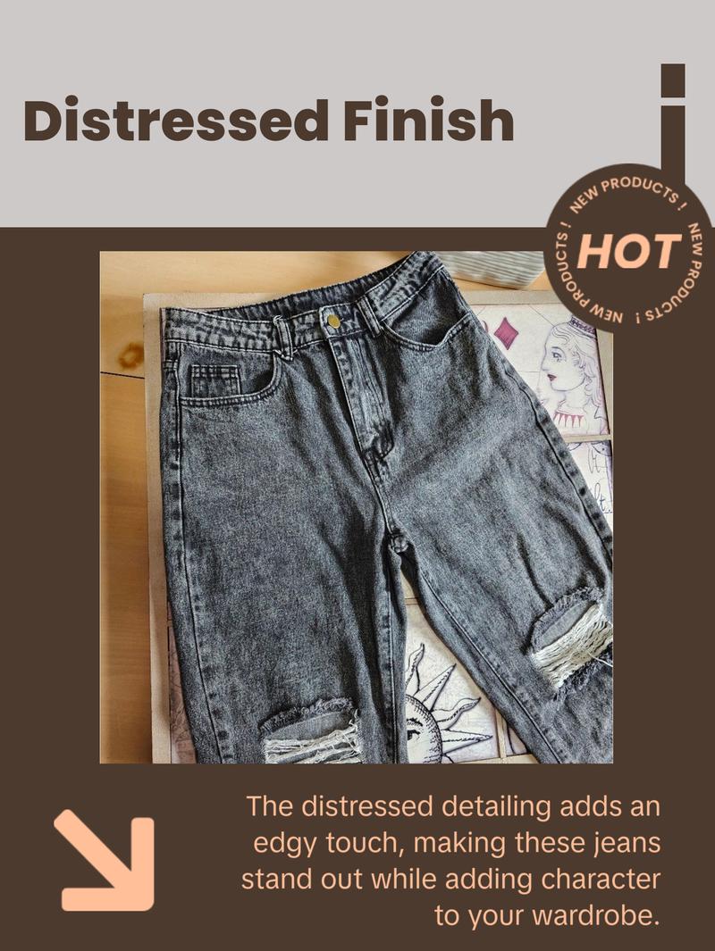 SHEIN Distressed Ankle Mom Jeans Faded Black