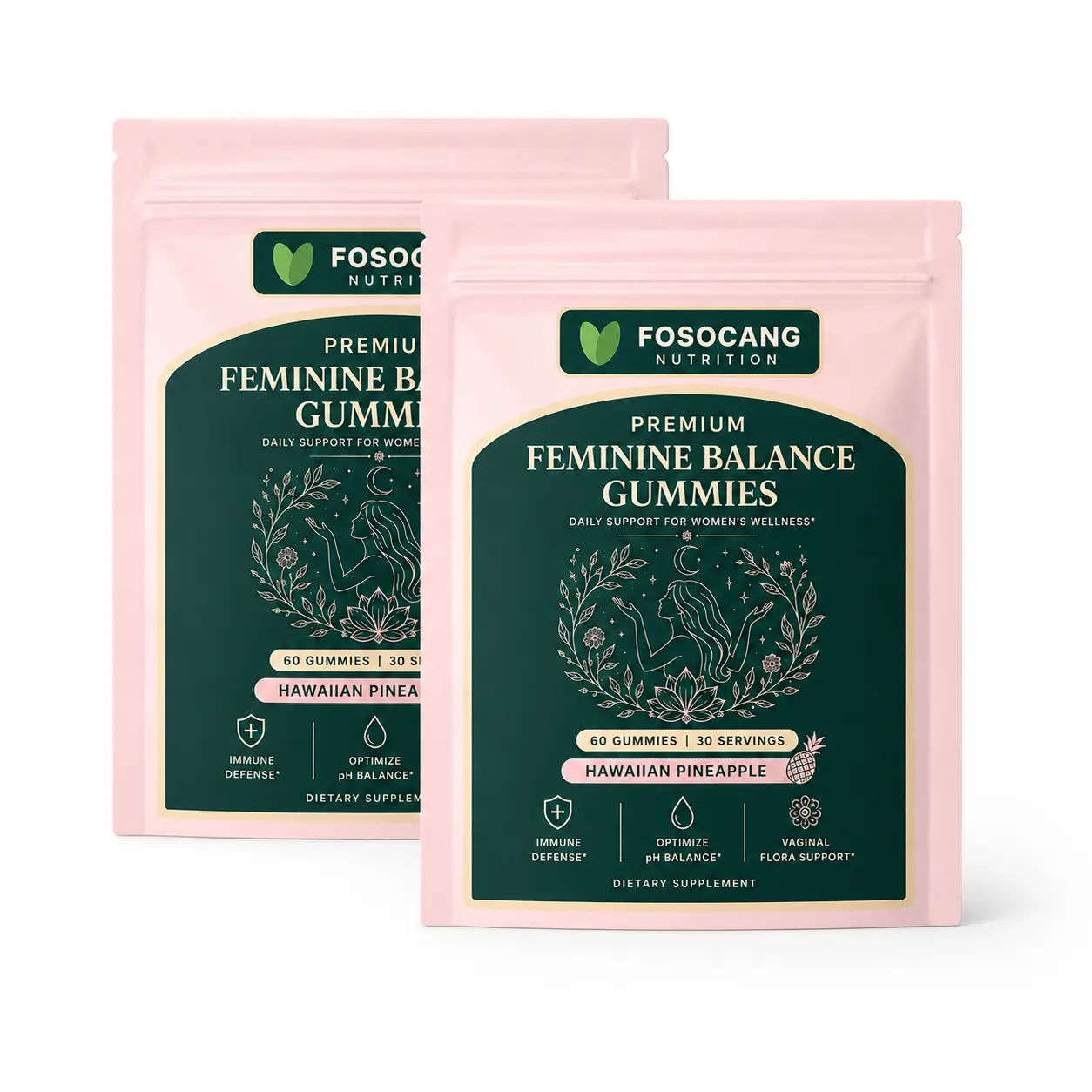 FOSOCANG Women's Feminine Probiotic Gummies – Wellness Supplement, Supports pH Balance & Immune Health, Natural Hawaiian Pineapple Flavor, 60 Count, 30-Day Supply, Pineapple Probiotic Gummies