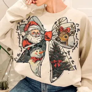 It's the most wonderful time of the year Sweatshirt, Santa Claus Sweatshirt, Vintage Christmas Sweater, Christmas Coquette bow Hoodie, Reindeer snowman Hoodie