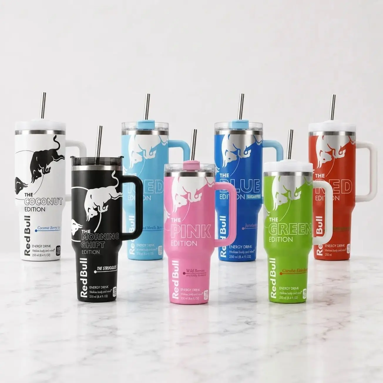 [No Straw] RedBull Full Edition 40oz Stainless Steel Tumbler With Handle, Double Wall Vacuum Insulated Travel Mug