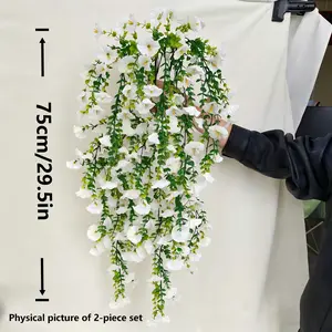 2pcs UV-Resistant Artificial Trumpet Vine & Eucalyptus Leaves, Realistic Flowers, Decorative Flowers, Artificial Plants, Home Decor Accessory, Indoor/outdoor Decor for Weddings, Porches, Gardens
