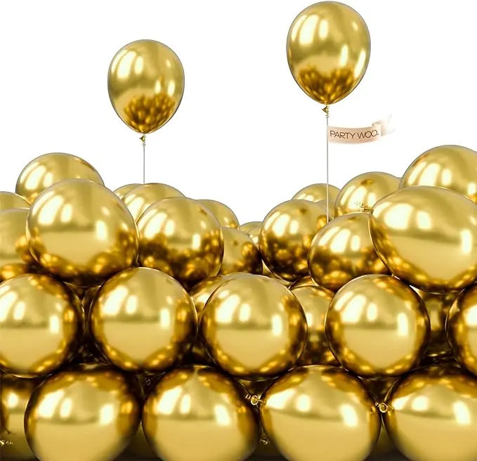 PartyWoo Metallic Gold Balloons 50pcs 5 Inch Small Mini Chrome Gold Latex Balloons for Graduation Baby Shower Gender Reveal Wedding Bachelorette New Year Birthday Party Decorations Gold-G101