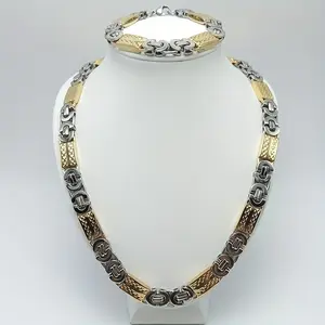 316L stainless steel necklace and gold-plated bracelet set, 11mm wide men's jewelry gift, suitable for daily use and gift giving