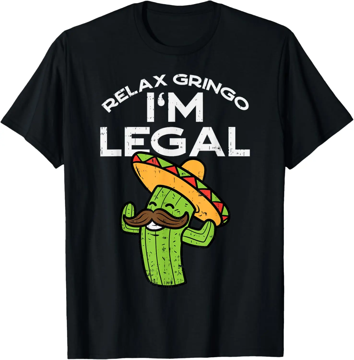 Women's 100% Cotton Round Neck Short-Sleeve Vintage T-Shirt - Distressed Graphic, Everyday Streetwear, Funny "I'm Legal" Gringo Cinco De Mayo Mexican Immigrant Theme Lady Top